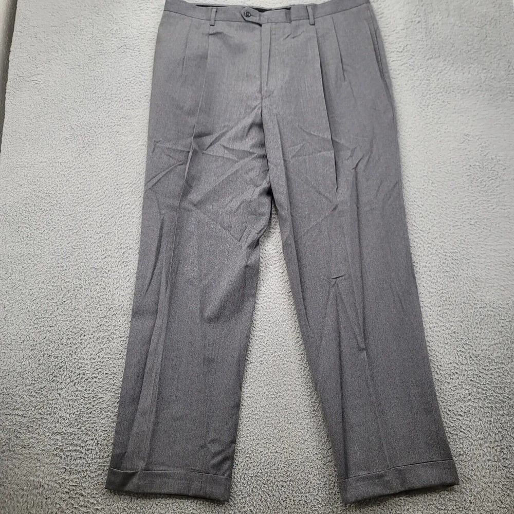 Jos. A Bank Pants Mens 40R Gray Wool Traditional Fit Pleated Classic High‎ Rise